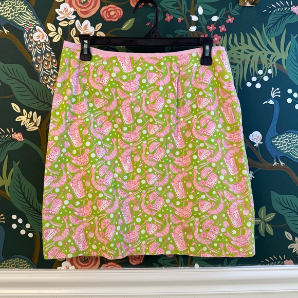 Lilly Pulitzer Shrimp Cocktail Pink and Green Women's Skirt - Picture 1 of 5
